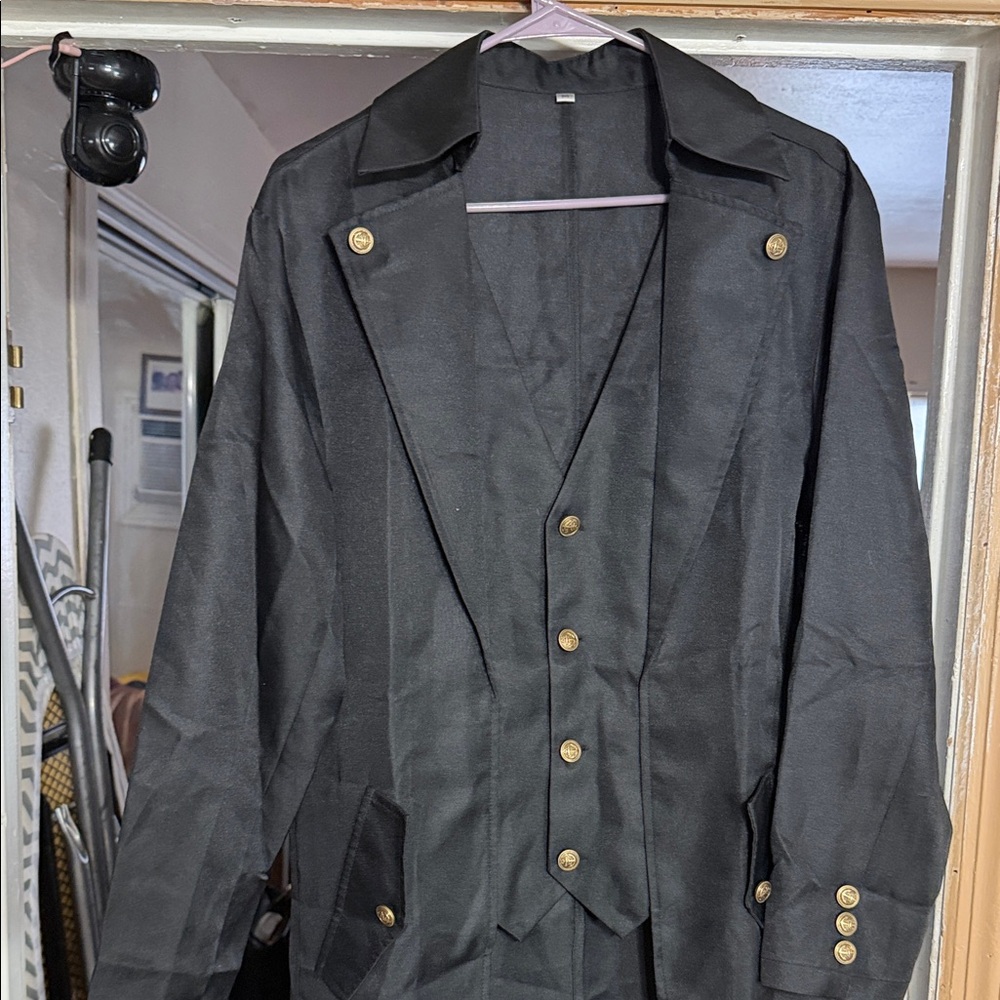 Elegant Black Trench Coat with Gold Accents
